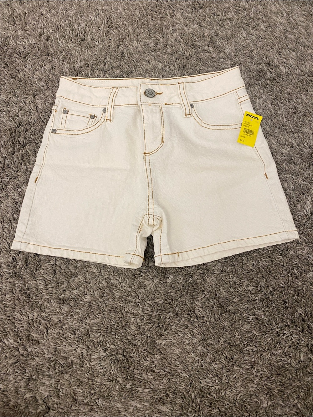 RSQ Cream Denim Shorts with Contrast Stitching